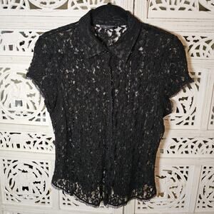 The Limited Women's Black Top Black Lace Short Sleeve Size Large Gothic Witchy